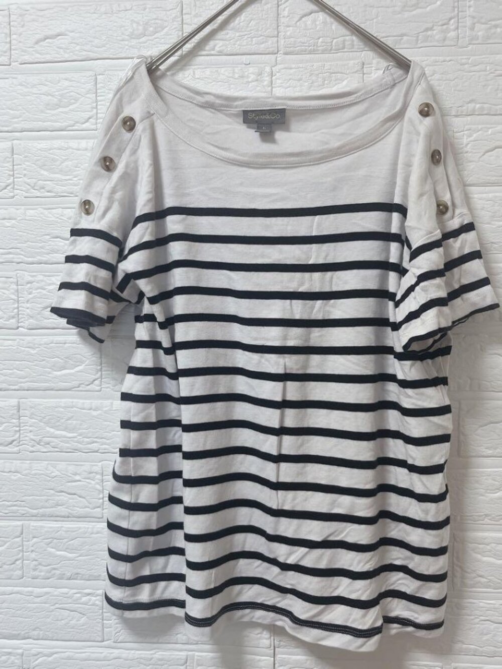 StyleCo Border Cut and Sew Boat Neck Short Sleeve White Black